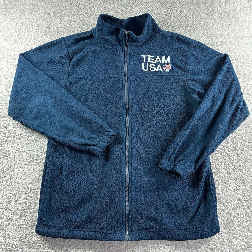 Team USA Olympics Fleece Jacket Mens Medium Blue Full Zip Lightweight